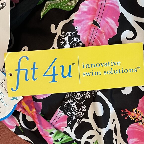 NWT FIT 4U WOMENS TANKINI Plus Sz 24W BLACK WHITE w PINK GREEN FLORAL PRINT 1143 - Picture 3 of 12